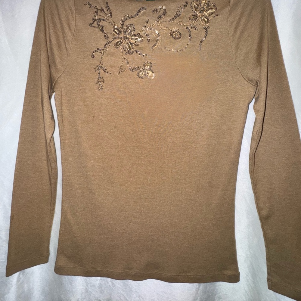 Embellished Brown Long Sleeve Top